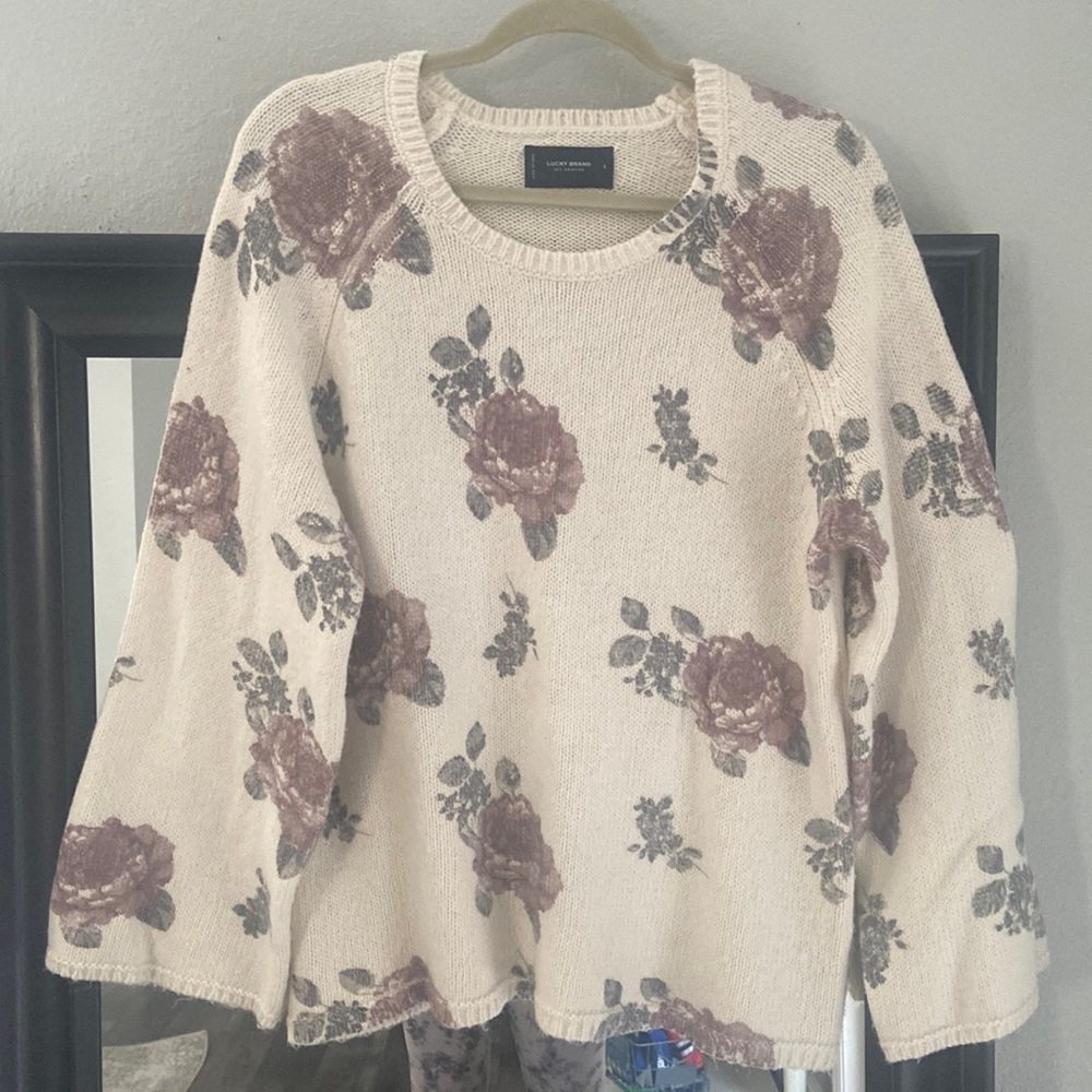 Size L Lucky brand sweater with flowers.